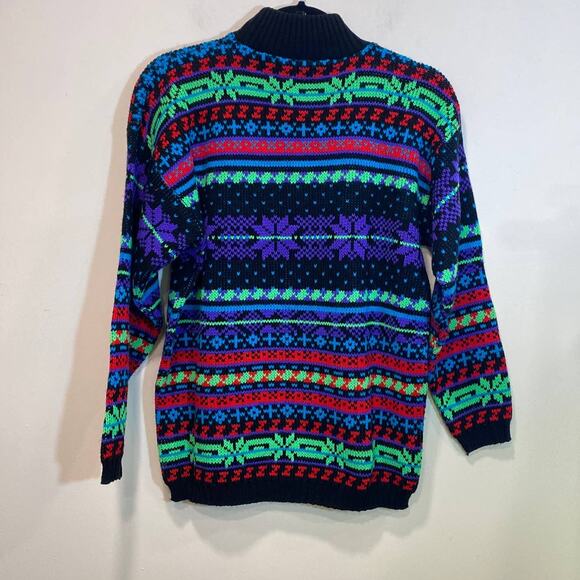 80’s Neón Colors Knitted Retro Sweater USA Made Fair Isle Style M - Picture 7 of 9